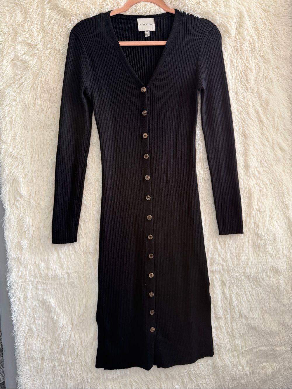 Pink Rose Womens Whimsigoth LS Ribbed Knit Midi Sweater Dress M Black 90s Grunge